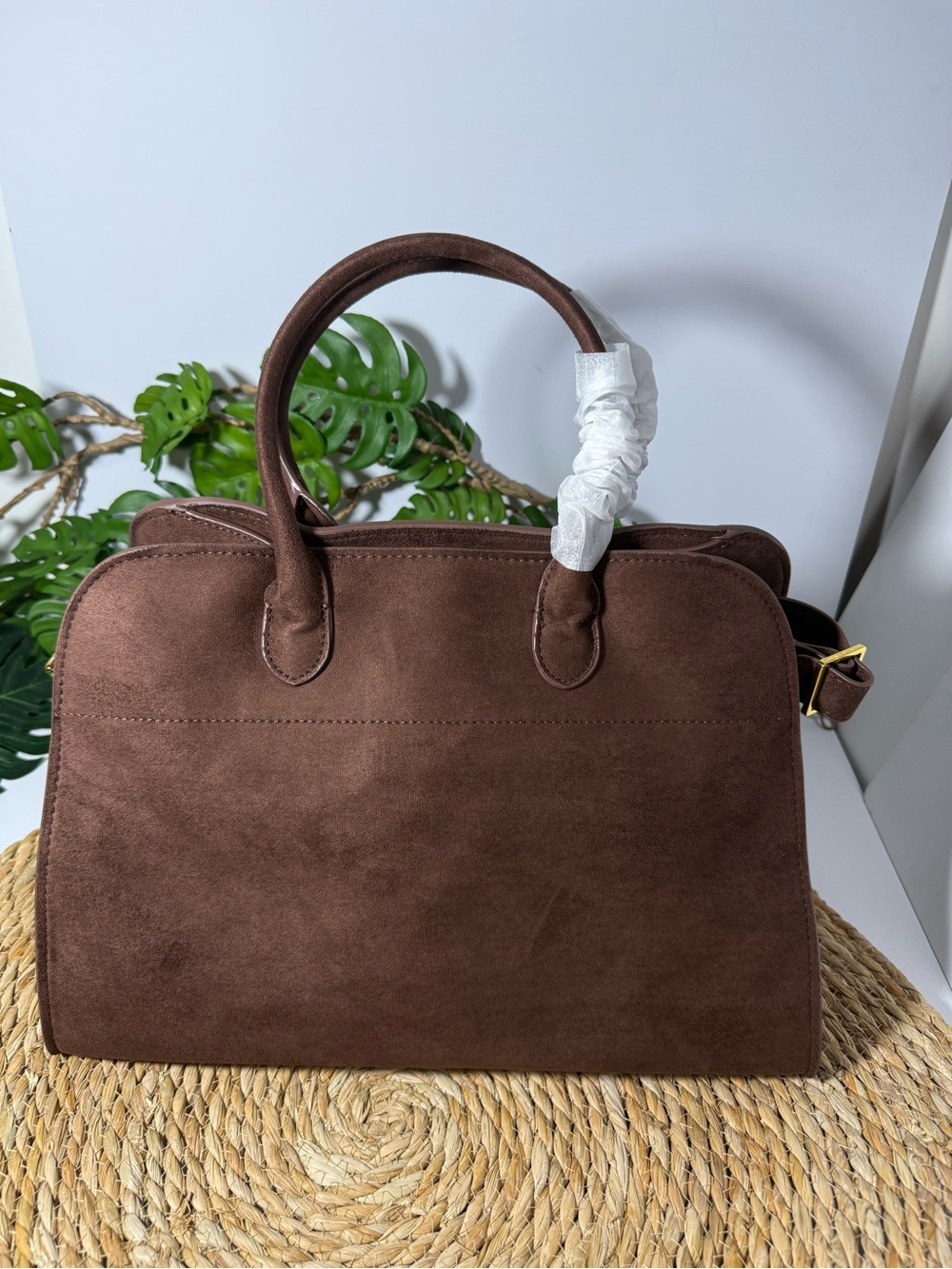 The Row Brown Suede Structured Top-Handle Satchel